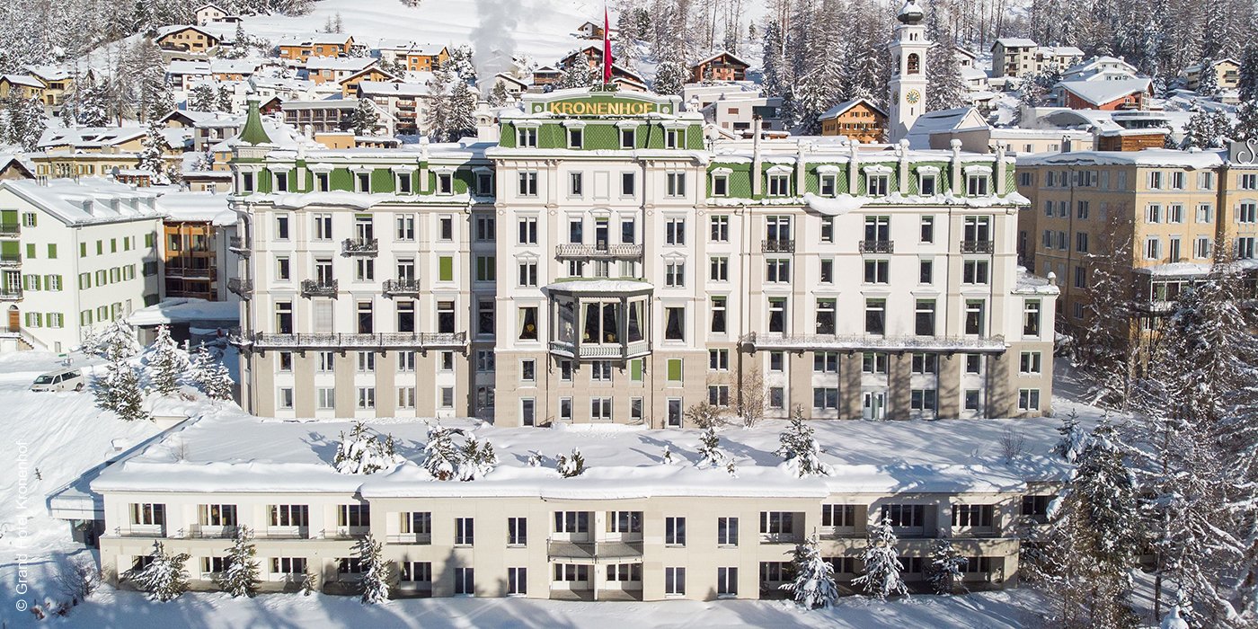 Grand Hotel Kronenhof | Pontresina | Schweiz | Außenansicht Winter | luxuszeit.com