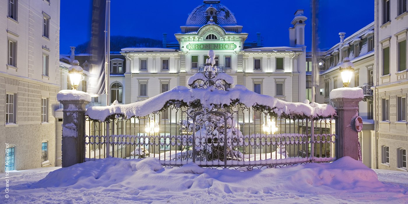 Grand Hotel Kronenhof | Pontresina | Schweiz | Außenansicht Schnee | luxuszeit.com